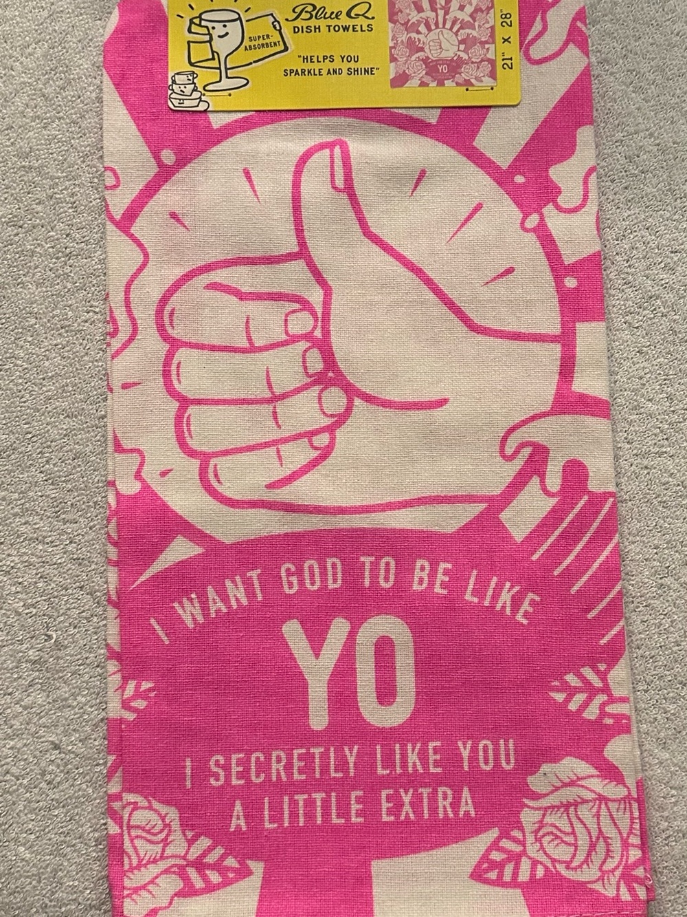 Blue Q Pink Thumbs-Up Graphic Dish Towel